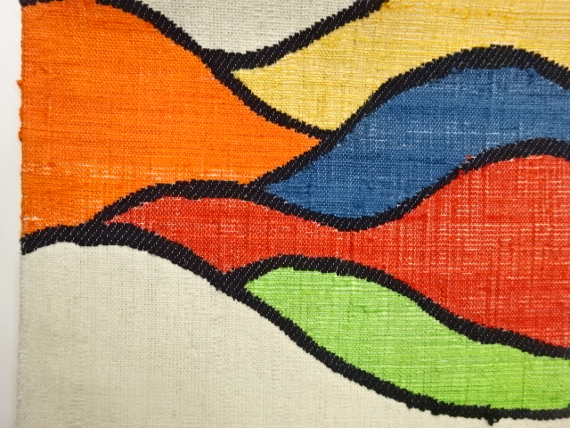  手織り真綿紬抽象模様織出し名古屋帯